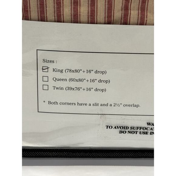 VHC Brands Sawyer Mill Farmhouse KING Red Ticking Stripe Bed Skirt - Picture 6 of 9